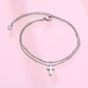 This 2023 stainless steel men's anklet features a double chain with a Cross Charm, perfect for gifting to the special man in your life. - Miscellaneous Accessories