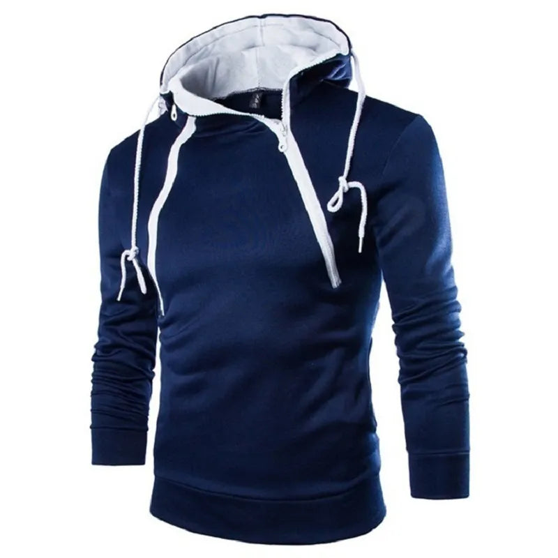 Men's Hoodies Long Sleeve Sweatshirts for Men Zipper Hooded Pullover High Neck Mens Sweatshirt Top Jacket Coat Black Sweater