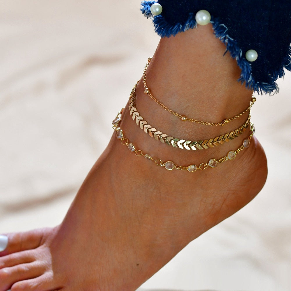 Black Waves Ankle Bracelet Set For Women Bead Chain On Foot Anklet Female Boho Summer Jewelry - Miscellaneous Accessories