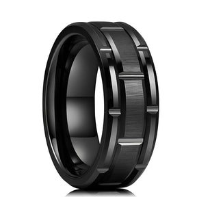 Anel de Noivado Masculino em Aço Azul Escovado com Entalhe de Cor Dourada de 8mm - Miscellaneous Accessories