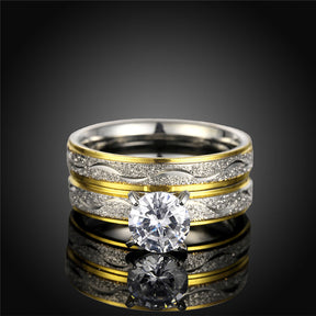 Couple Rings Exquisite Women Rhinestones Zirconia Rings Set Simple Men Stainless Steel Ring Wedding Jewelry Gifts - Miscellaneous Accessories