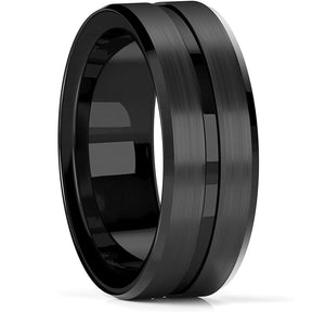 Anel de Noivado Masculino em Aço Azul Escovado com Entalhe de Cor Dourada de 8mm - Miscellaneous Accessories