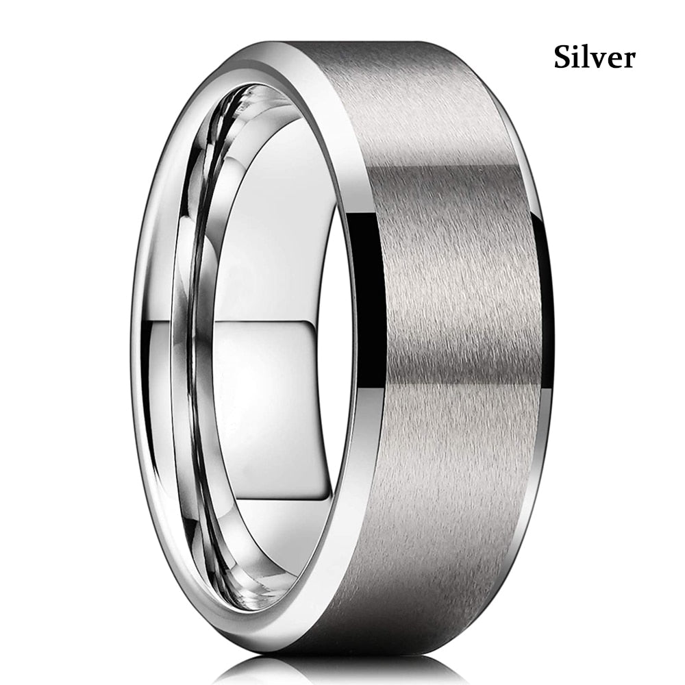 Anel de Noivado Masculino em Aço Azul Escovado com Entalhe de Cor Dourada de 8mm - Miscellaneous Accessories