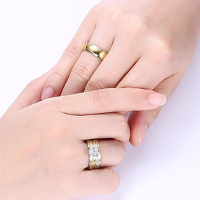 Couple Rings Exquisite Women Rhinestones Zirconia Rings Set Simple Men Stainless Steel Ring Wedding Jewelry Gifts - Miscellaneous Accessories