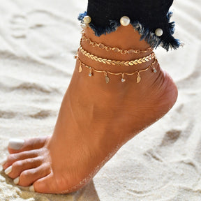 Black Waves Ankle Bracelet Set For Women Bead Chain On Foot Anklet Female Boho Summer Jewelry - Miscellaneous Accessories