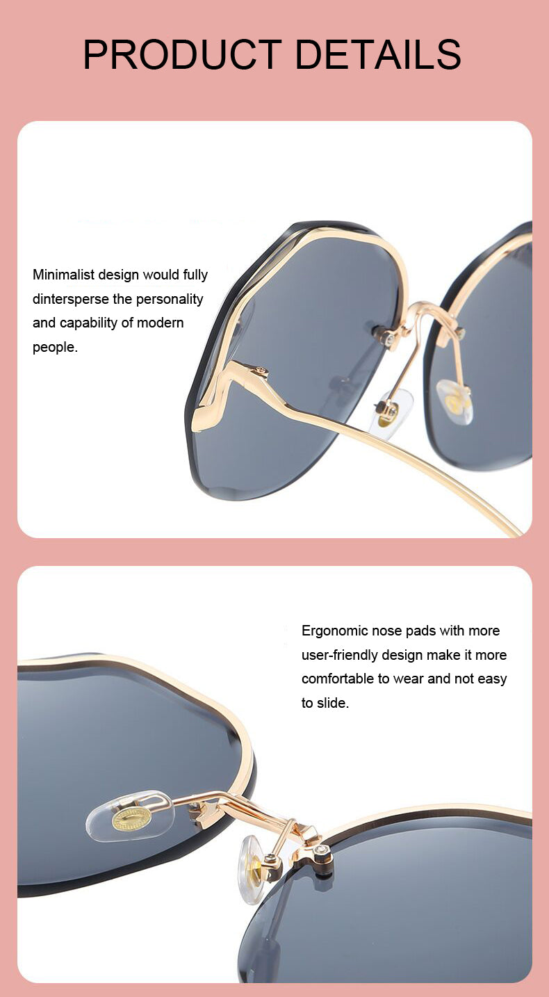 Sunglasses Women Luxury Metal Curved Temples Eyewear Ocean Rimless Fashion Sun Glasses Ladies UV400 - 2023 - Miscellaneous Accessories