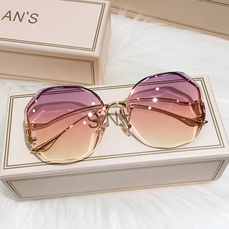 Sunglasses Women Luxury Metal Curved Temples Eyewear Ocean Rimless Fashion Sun Glasses Ladies UV400 - 2023 - Miscellaneous Accessories