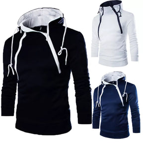 Men's Hoodies Long Sleeve Sweatshirts for Men Zipper Hooded Pullover High Neck Mens Sweatshirt Top Jacket Coat Black Sweater