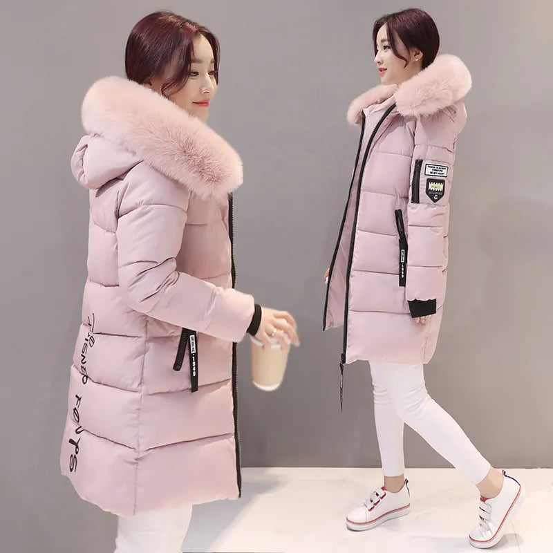 Women's Plus Size cotton jacket, long hooded parka with fur collar, warm thick jacket, casual jacket, cotton jacket, women's par