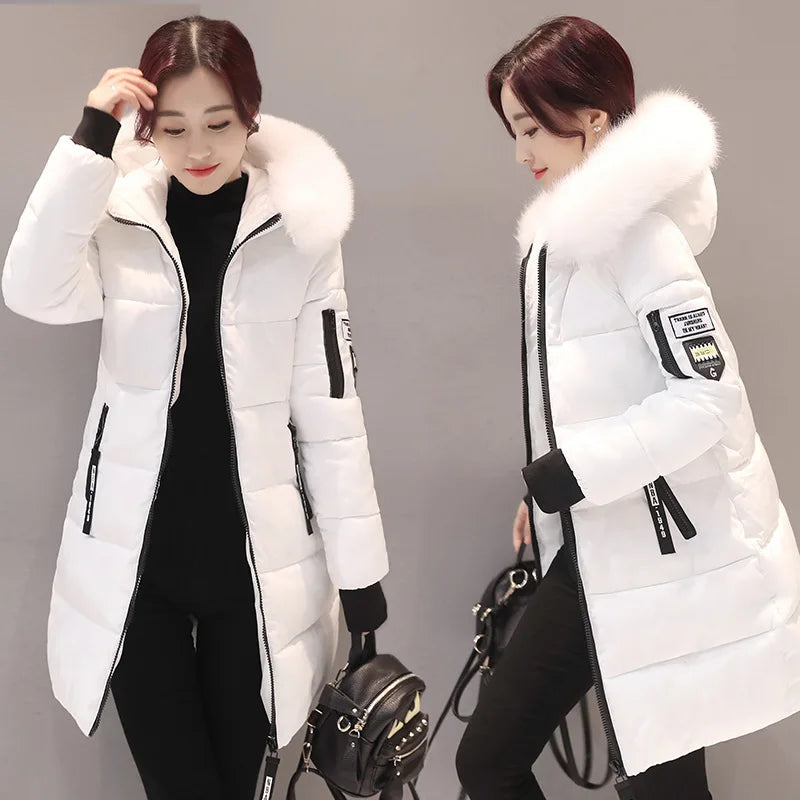 Women's Plus Size cotton jacket, long hooded parka with fur collar, warm thick jacket, casual jacket, cotton jacket, women's par