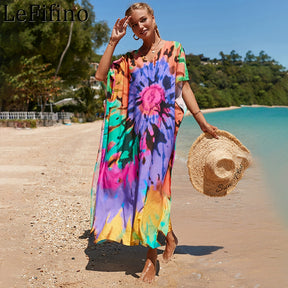 Mesmerizing Summer Tie-dye Cotton Beach Dress with V-neck Print and Sexy Details - Miscellaneous Accessories