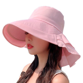 New Women Bow-knot Lightweight Hats Fashion Hidden Ponytail Hole Big Brim Hat Anti-UV Sun Hats Beach Neck Guard Fisherman Hat - Miscellaneous Accessories