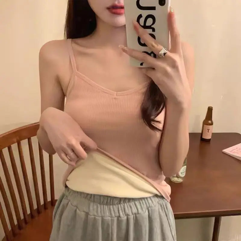 Winter Warm Undershirt Women Thicken Slim Solid Color Thermal Tops Sleeveless Sexy Crop Top Tight Elasticity Female Undershirt