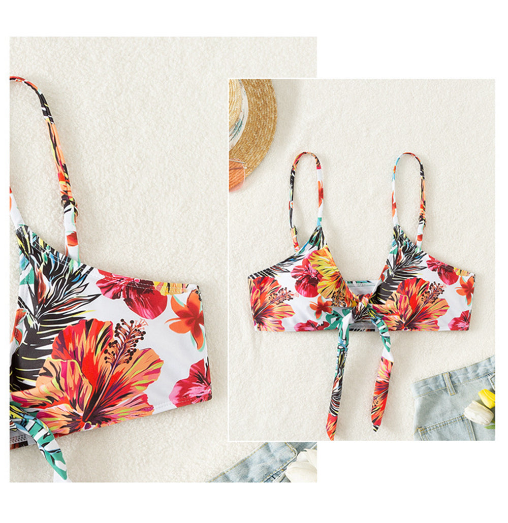 Sexy High Waisted Bikini Three Pieces Floral Printed Swimsuit Women Bikini Set With Mesh Long-Sleeved Blouse - Miscellaneous Accessories