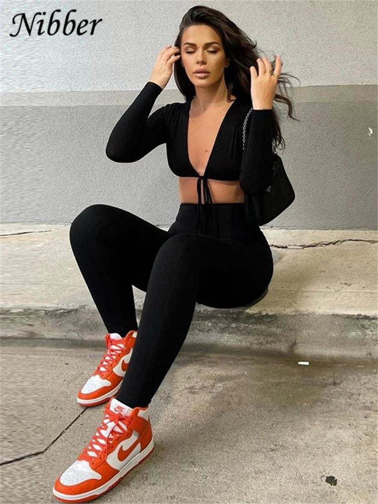 Nibber Summer Sexy Jumpsuit Women's V Neck Long Sleeve Female Bodycon Hollow Out Jogger Clubwear Body-shaping Jumpsuits