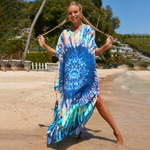 Mesmerizing Summer Tie-dye Cotton Beach Dress with V-neck Print and Sexy Details - Miscellaneous Accessories