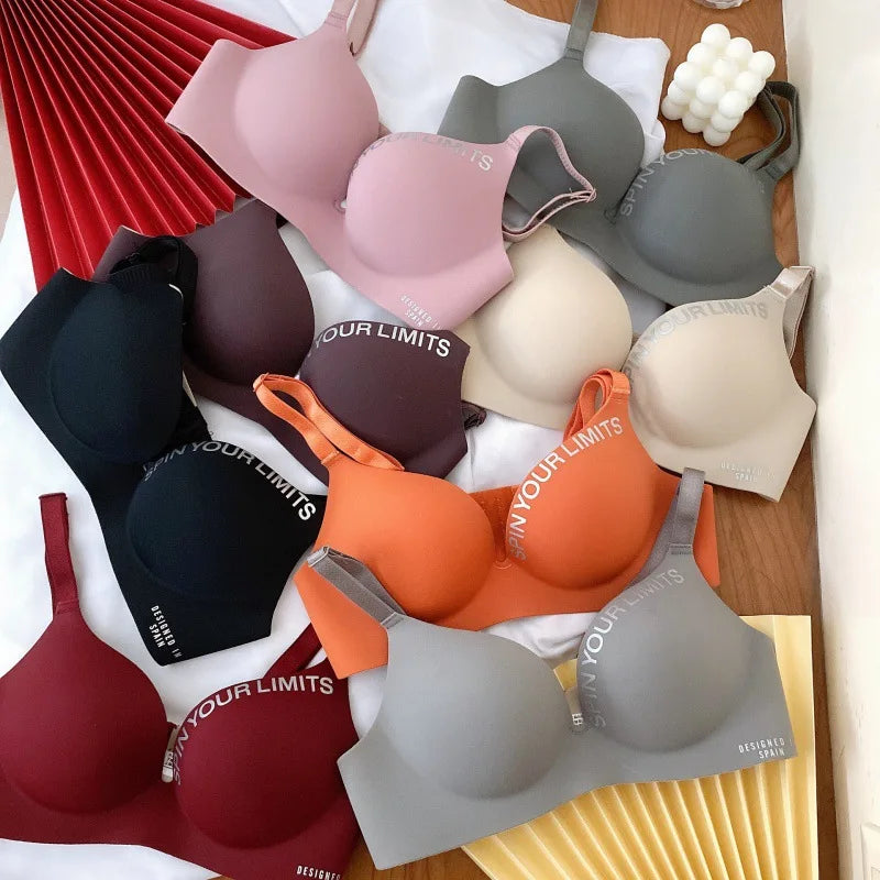 Women Letter Pattern Seamless Bra Sexy One-piece Push Up Bralette Gathered Underwear Wireless Adjustable Female Lingerie