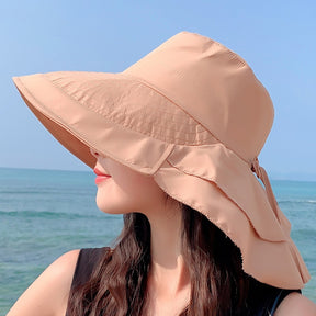 New Women Bow-knot Lightweight Hats Fashion Hidden Ponytail Hole Big Brim Hat Anti-UV Sun Hats Beach Neck Guard Fisherman Hat - Miscellaneous Accessories