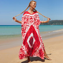 Mesmerizing Summer Tie-dye Cotton Beach Dress with V-neck Print and Sexy Details - Miscellaneous Accessories