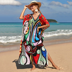 Mesmerizing Summer Tie-dye Cotton Beach Dress with V-neck Print and Sexy Details - Miscellaneous Accessories