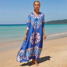 Mesmerizing Summer Tie-dye Cotton Beach Dress with V-neck Print and Sexy Details - Miscellaneous Accessories