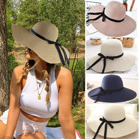 Sunshine Elegance Women Wide Brim Beach Hat Girls Seaside Travel Foldable Straw Hat Sunscreen UV Protection Lady Cap - Miscellaneous Accessories