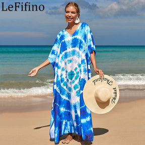 Mesmerizing Summer Tie-dye Cotton Beach Dress with V-neck Print and Sexy Details - Miscellaneous Accessories