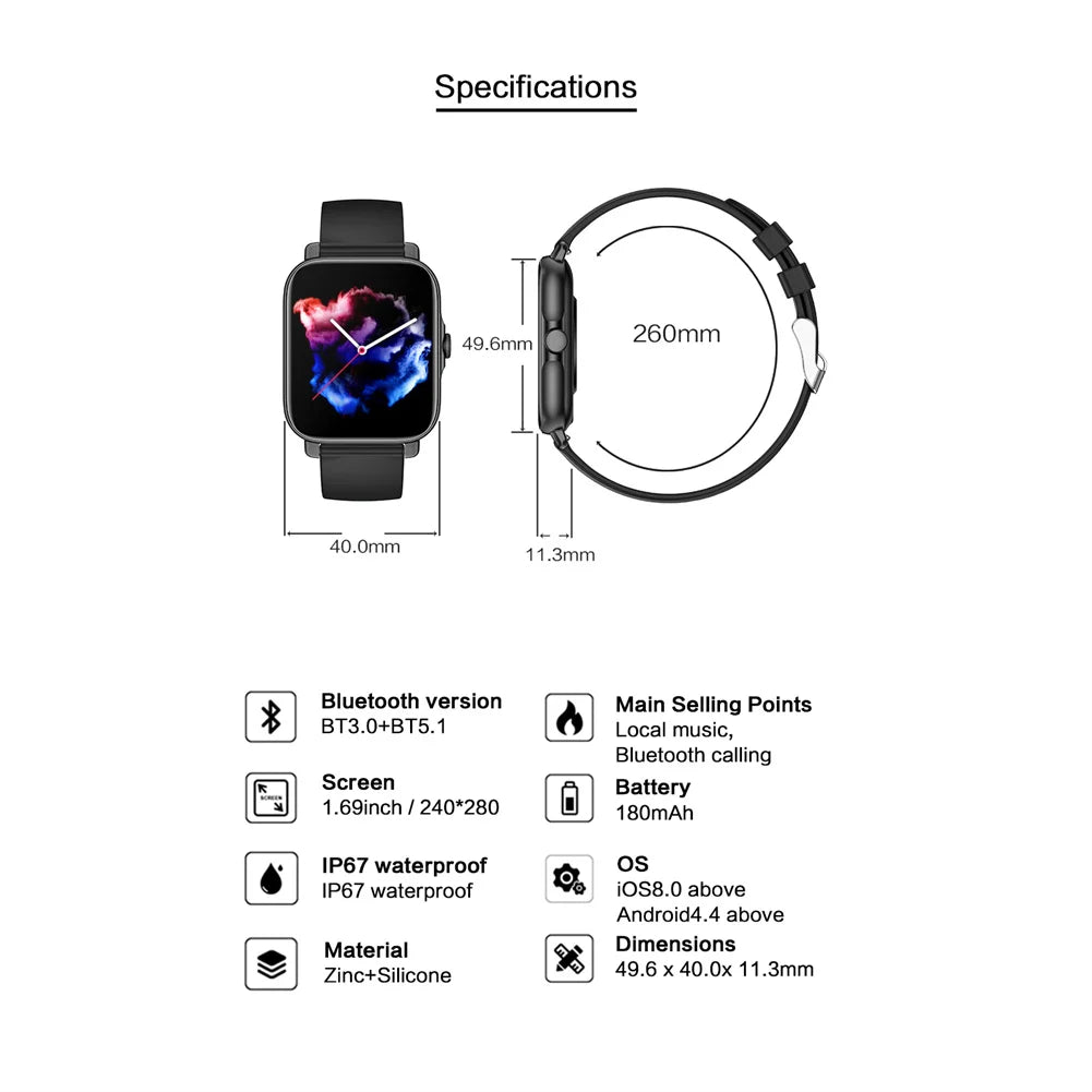 Bluetooth Smart Watch Full Touch Screen Wireless Call Smartwatch Digital Sports Ip67 Waterproof Fitness Watches for Men Women