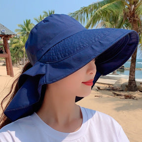 New Women Bow-knot Lightweight Hats Fashion Hidden Ponytail Hole Big Brim Hat Anti-UV Sun Hats Beach Neck Guard Fisherman Hat - Miscellaneous Accessories