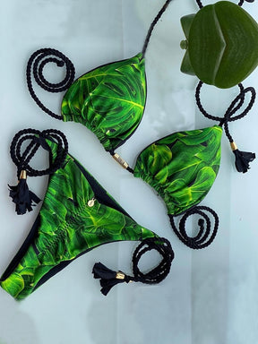 Tropical Plant Micro Bikini Brazilian Sexy Swimwear with Tropical Plant Print - Miscellaneous Accessories