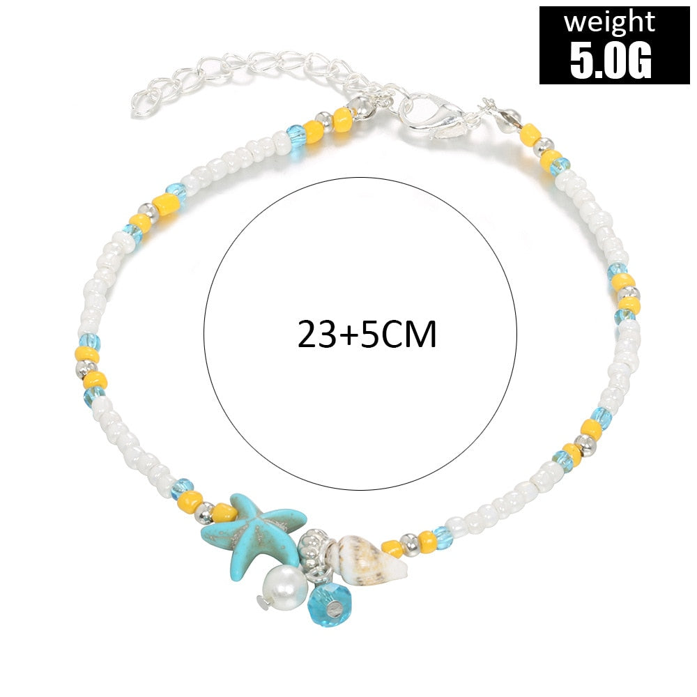 Starfish Beaded Anklets With Conch Fashion Women Beach Adjustable Girls Summer Foot Jewelry - Miscellaneous Accessories