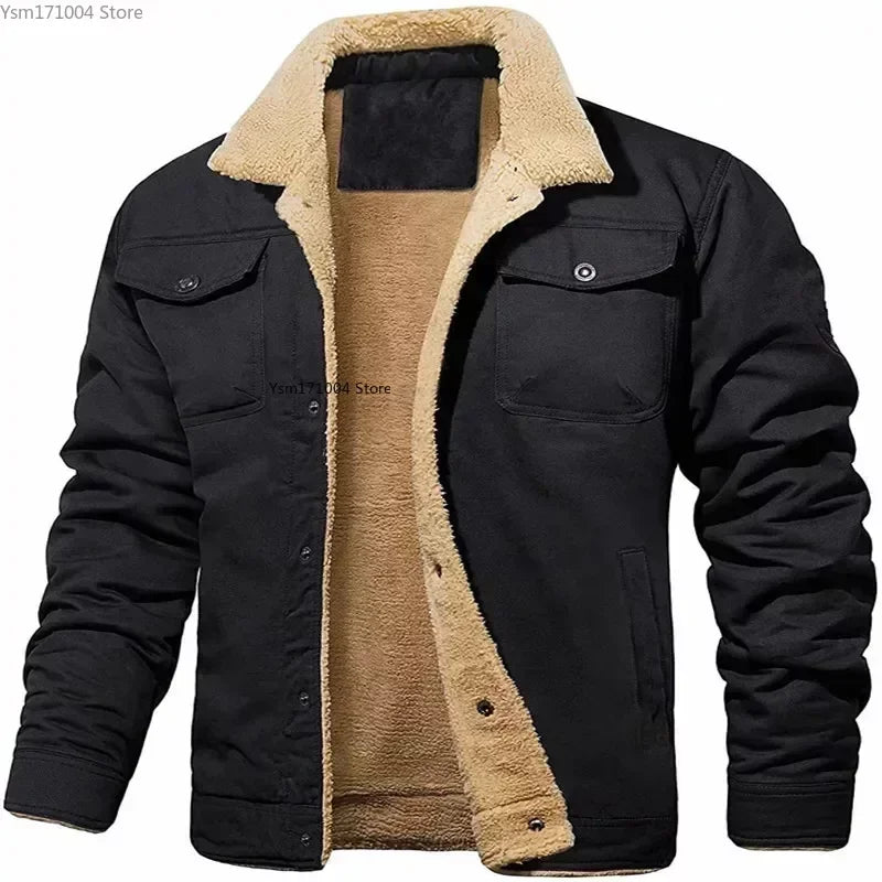 Winter Men's Bomber Jacket High-quality Male Plush Thicken Wool Jacket Men's Lapel Embroidery Thick Warm Cargo Jackets Coats 3XL