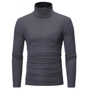 Fashion Men's Casual Slim Fit Basic Turtleneck High Collar Pullover Male Autumn Spring Thin Tops Basic Bottoming Plain T-shirt