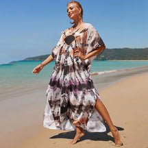 Mesmerizing Summer Tie-dye Cotton Beach Dress with V-neck Print and Sexy Details - Miscellaneous Accessories