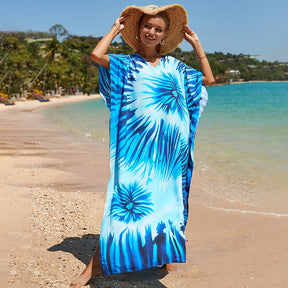 Mesmerizing Summer Tie-dye Cotton Beach Dress with V-neck Print and Sexy Details - Miscellaneous Accessories