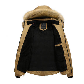 Winter New Men Warm Cotton Jacket Coats Fur Collar Hooded Parka Down Jackets Outerwear Thick Male Warm Overcoat Wool Liner Coat