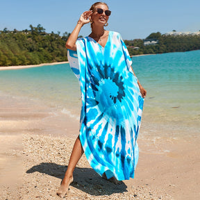 Mesmerizing Summer Tie-dye Cotton Beach Dress with V-neck Print and Sexy Details - Miscellaneous Accessories