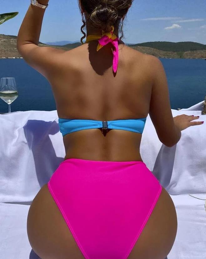 2023 Summer Chic Colorblock Cutout Backless Halter One-Piece Swimsuit - Miscellaneous Accessories