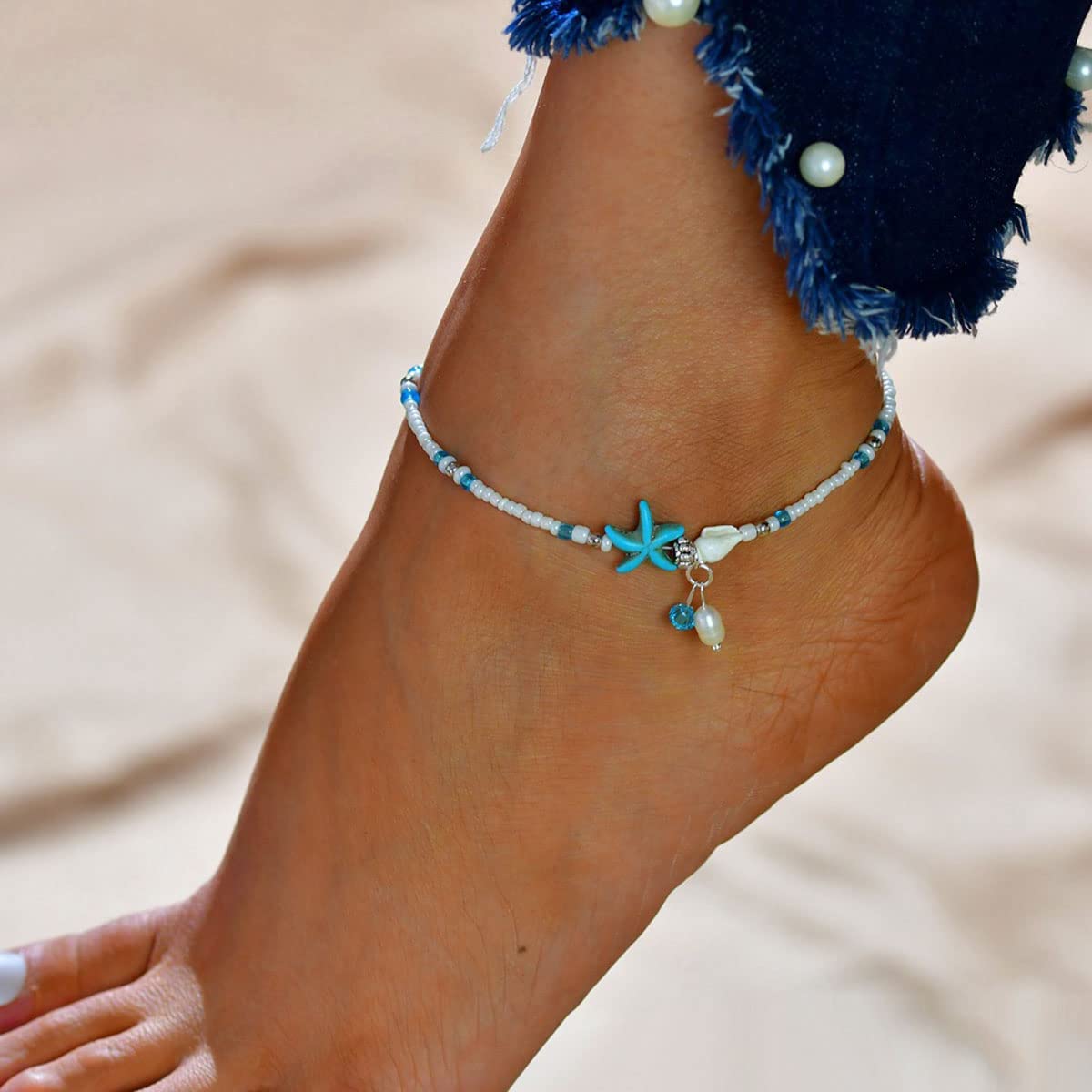 Starfish Beaded Anklets With Conch Fashion Women Beach Adjustable Girls Summer Foot Jewelry - Miscellaneous Accessories