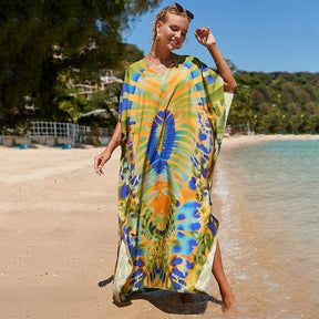 Mesmerizing Summer Tie-dye Cotton Beach Dress with V-neck Print and Sexy Details - Miscellaneous Accessories