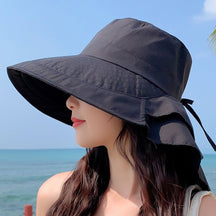 New Women Bow-knot Lightweight Hats Fashion Hidden Ponytail Hole Big Brim Hat Anti-UV Sun Hats Beach Neck Guard Fisherman Hat - Miscellaneous Accessories