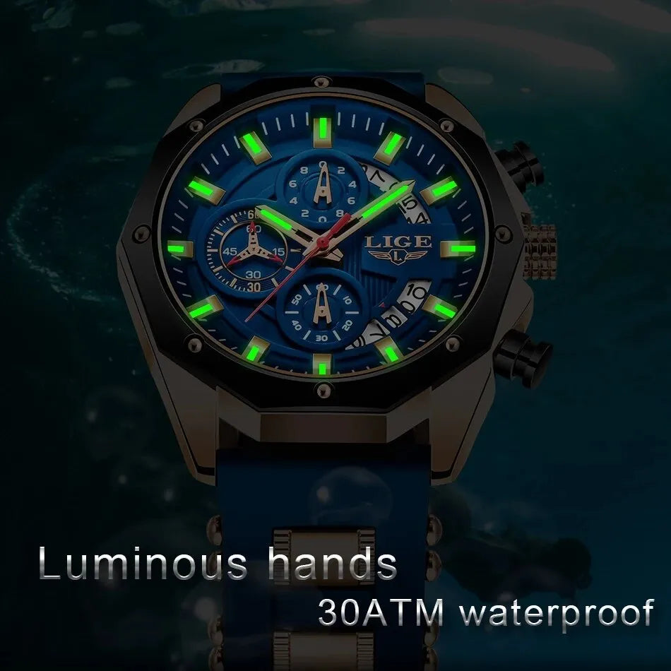 New Fashion Mens Watches Top Brand Luxury Silicone Sport Watch Men Quartz Date Clock Waterproof Wristwatch Chronograph Clock Man