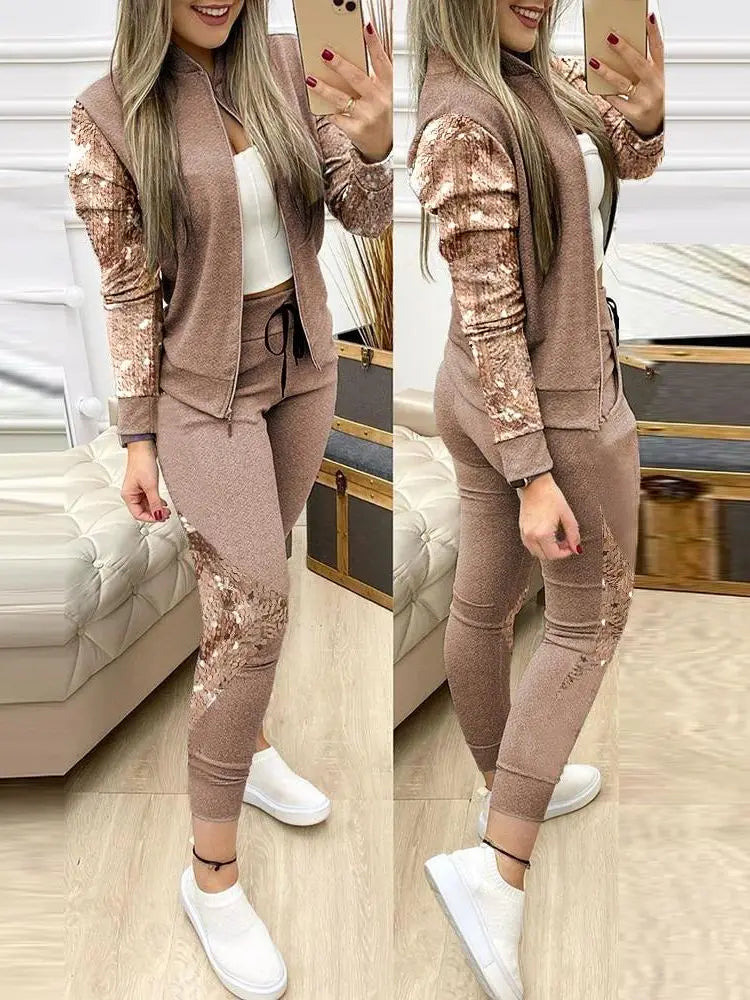 2023 Women Two Piece Set Outfits Autumn Women's Tracksuit Zipper Top Pants Casual Sport Suit Winter 2 Piece Woman Set