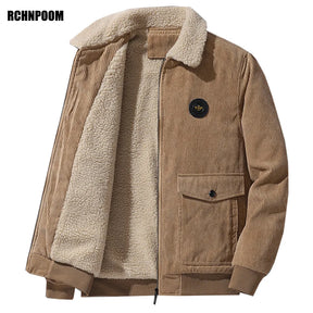 Winter Fleece Jacket Men 2023 New Warm Thick Corduroy Fur Collar Coat Male Jacket Casual Fashion Outdoor Windproof Outwear Men