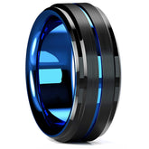 Anel de Noivado Masculino em Aço Azul Escovado com Entalhe de Cor Dourada de 8mm - Miscellaneous Accessories