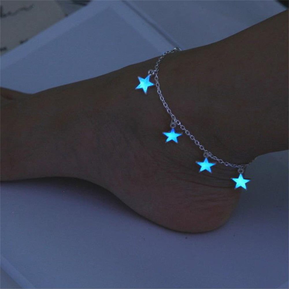 Beautiful Anklets For Women Little Star Heart Flower Glow in the Dark Ankle Bracelet On Leg Foot Jewelry perfect for night - Miscellaneous Accessories