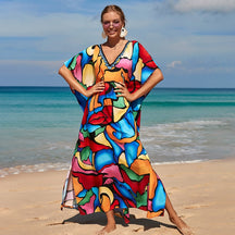 Mesmerizing Summer Tie-dye Cotton Beach Dress with V-neck Print and Sexy Details - Miscellaneous Accessories