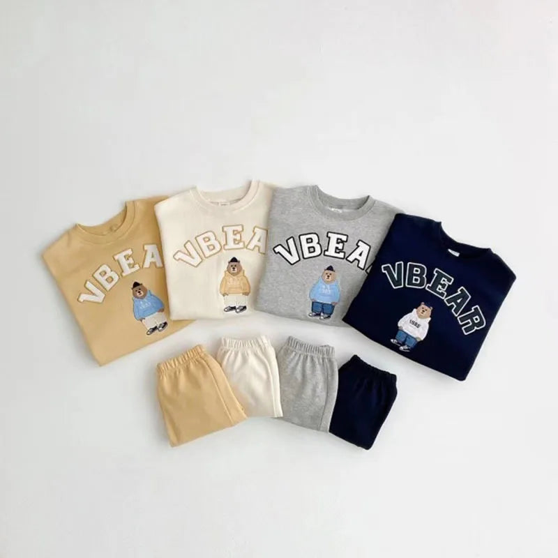 Korean Style New Autumn Baby Girl Boy Sets Long Sleeves Letter Round Collar Cotton Sweatshirts+Pants Child Casual Clothes E3800