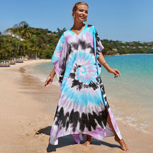 Mesmerizing Summer Tie-dye Cotton Beach Dress with V-neck Print and Sexy Details - Miscellaneous Accessories