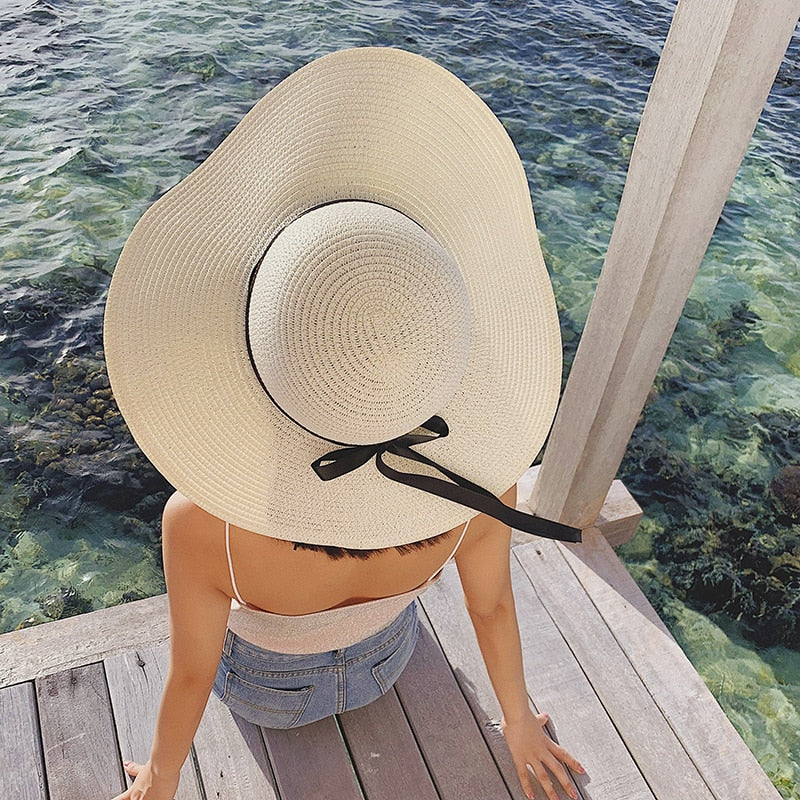 Sunshine Elegance Women Wide Brim Beach Hat Girls Seaside Travel Foldable Straw Hat Sunscreen UV Protection Lady Cap - Miscellaneous Accessories